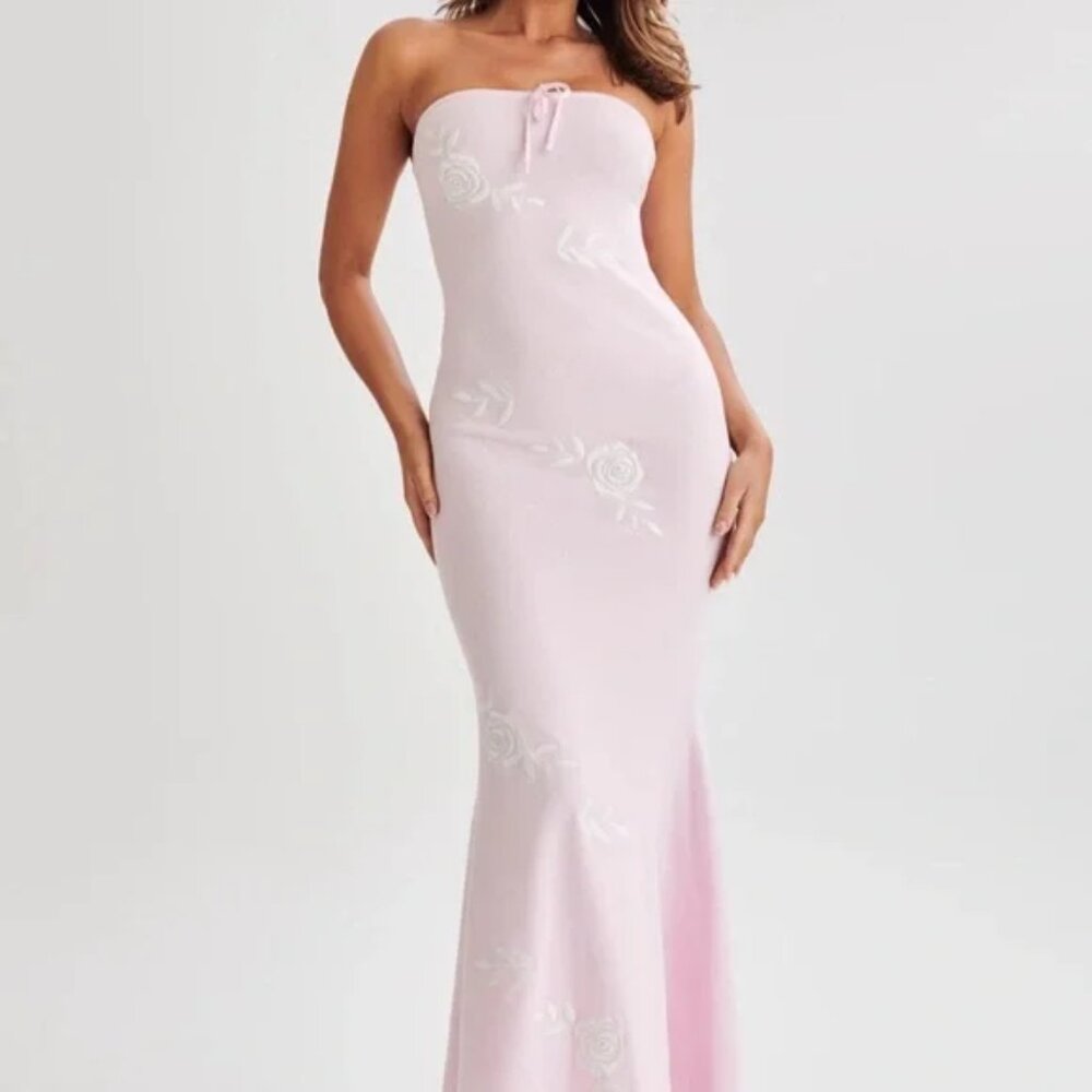 Meshki Lorelai Strapless Rose Knit Maxi Dress Fairy Floss Pink Sz XS